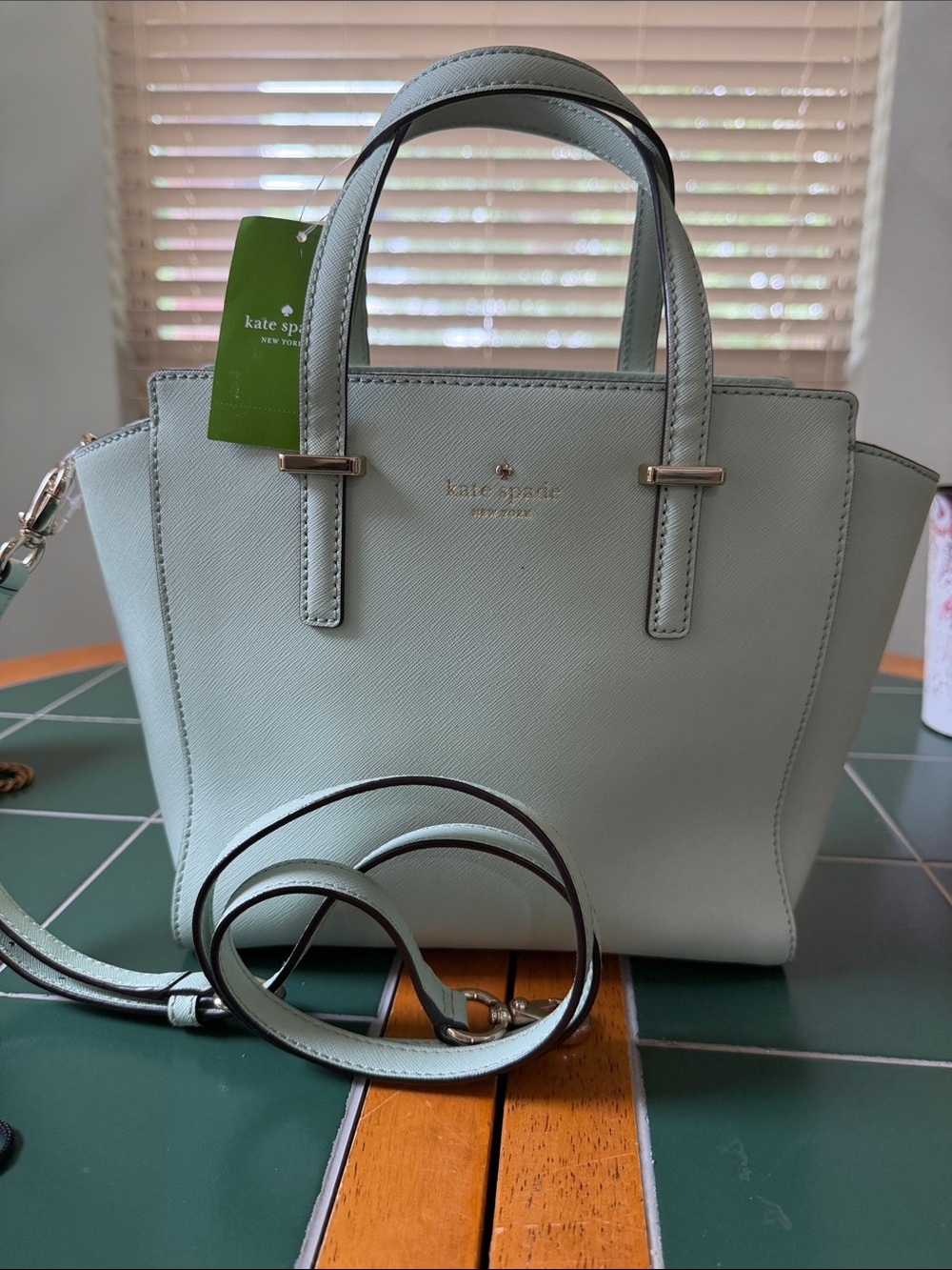 Kate Spade Mint Green Leather Satchel with Detachable Strap